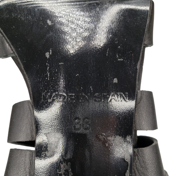 TOPSHOP | Black Strappy Vegan Leather Cage Lace Up Open Toe Heels Women's 7.5 - Picture 12 of 14